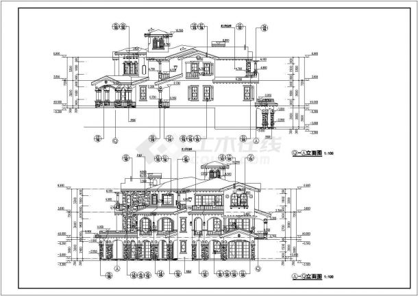 二层多卧室城堡式欧式风格别墅建筑设计图-图一