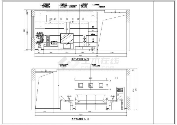 两居室内设计装饰装修cad施工图-图一