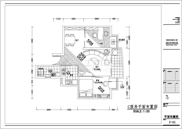 室内两室装饰设计cad方案平面施工图-图二