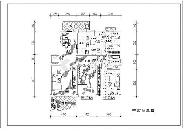 经典三室两厅室内家装cad设计平面施工图纸-图二