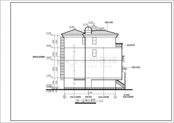 某地区多层别墅建筑CAD设计图纸-图二