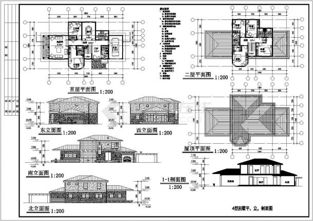 某地多个别墅建筑CAD设计方案图-图二
