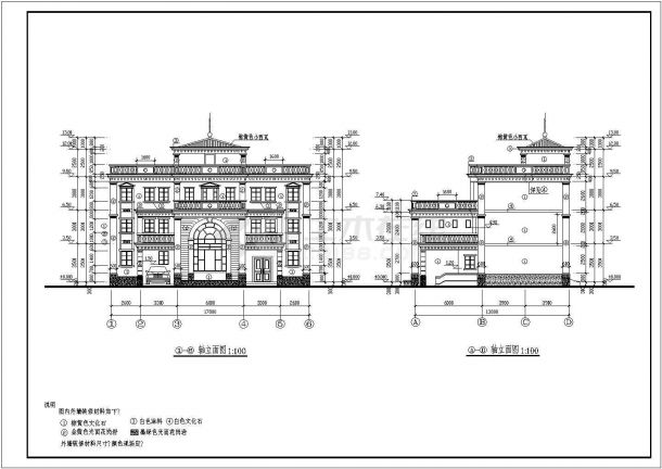 某地三层大型别墅建筑CAD设计施工图纸-图二