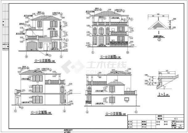 某小区三层典型别墅建筑CAD设计施工图-图一