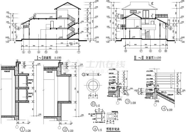 某地区三层别墅建筑CAD设计施工图-图一