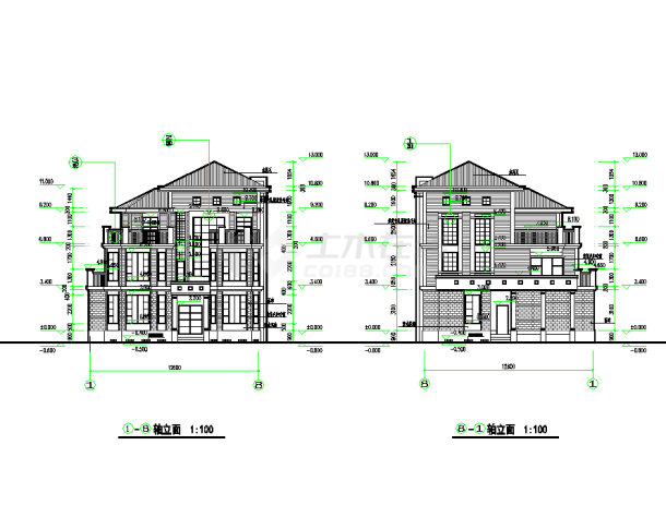 某小区高档别墅建筑CAD设计施工图-图二