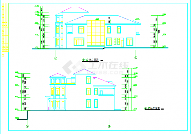 某小区二层高级别墅建筑CAD设计方案图-图二
