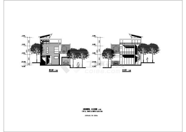 几套斜屋顶别墅建筑CAD设计方案图-图二