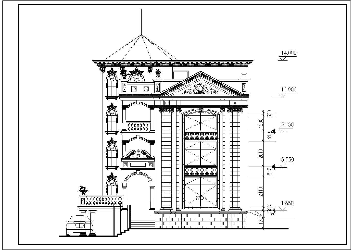 某小区经典别墅建筑CAD立面设计图纸
