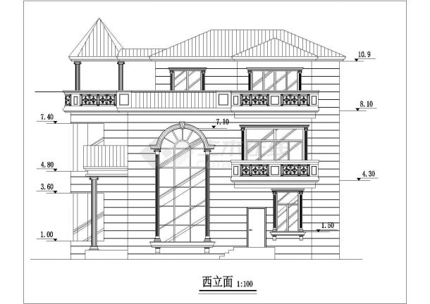 某三层经典别墅建筑CAD设计方案图-图二