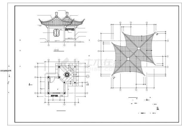 某地区古建双亭建筑CAD设计图纸-图一