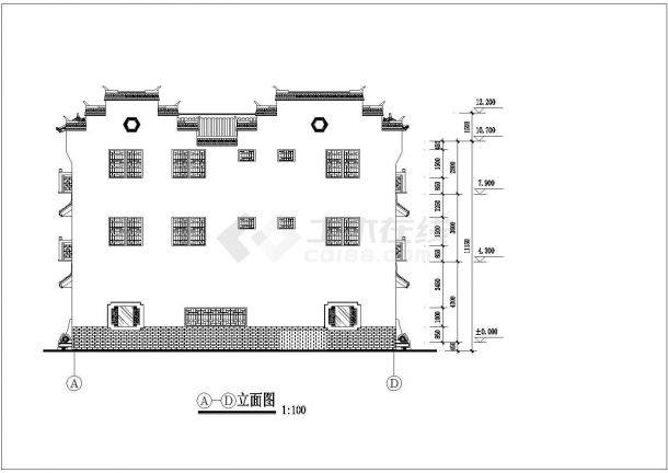 某二层徽派民居建筑设计CAD图纸-图二