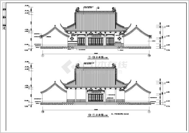 财神殿建筑设计施工图纸（共6张）-图二