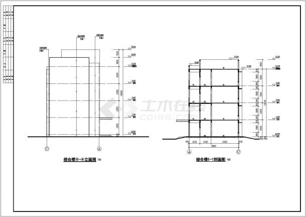 4层框架结构综合楼建筑施工设计平面图-图二