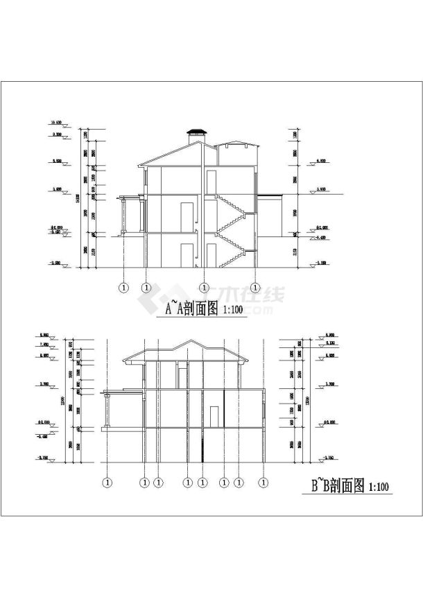 某二层西式别墅住宅户型建筑施工图-图一