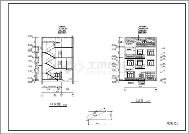 江西省某城市三层家庭别墅平立剖建筑图-图一