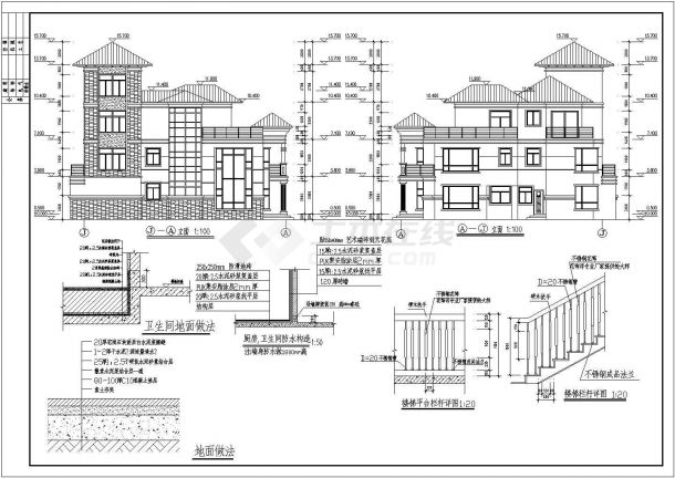 某两套仿古别墅建筑设计CAD图纸-图一