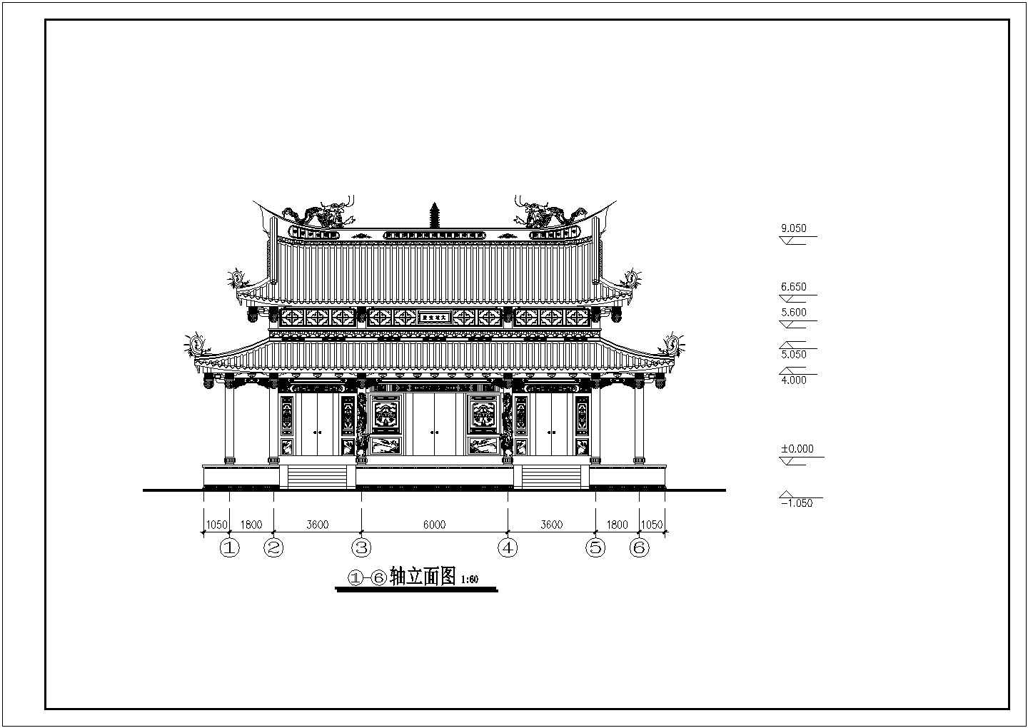 某寺庙建筑设计方案平立面CAD图