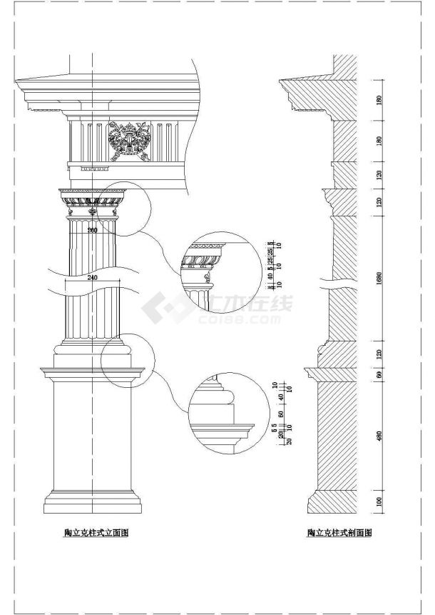 某爱奥尼克柱详细设计CAD立面图块-图二