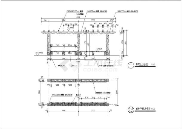 某经典的混凝土廊架详细施工布置图-图一