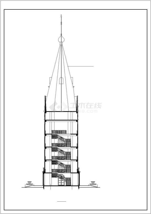 某欧式观光塔建筑详细设计CAD图-图二