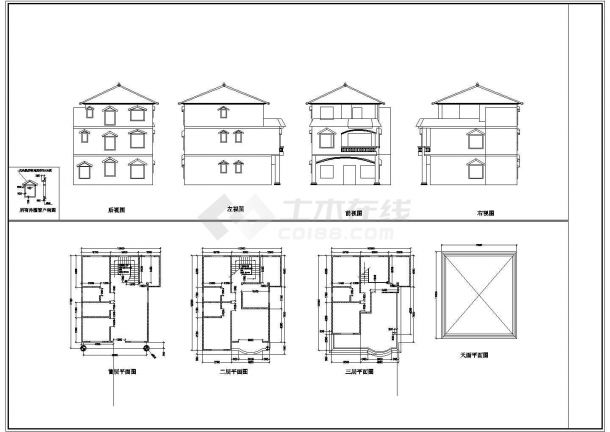某地三层农家住宅建筑设计施工图（含效果图）-图一