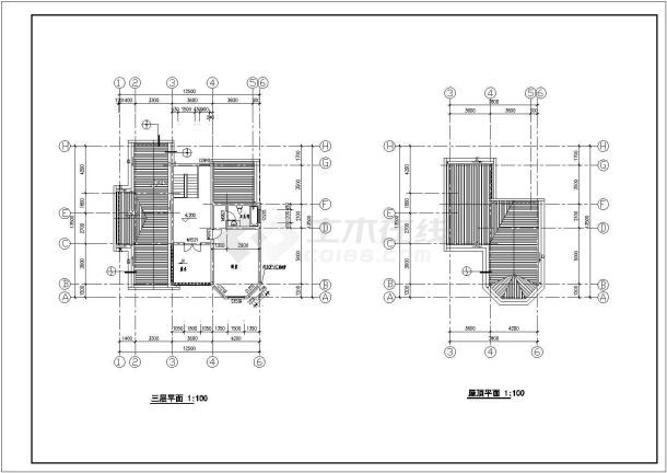 某地区三层别墅建筑施工CAD建筑设计图纸-图二