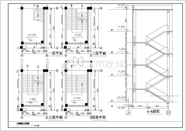 中学三层宿舍楼基础参考布置图-图一