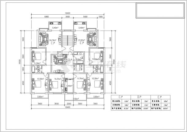 20种多层住宅户型室内装修cad平面施工图-图二