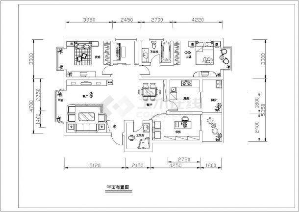 三室三厅室内家装完整设计cad施工方案图-图二