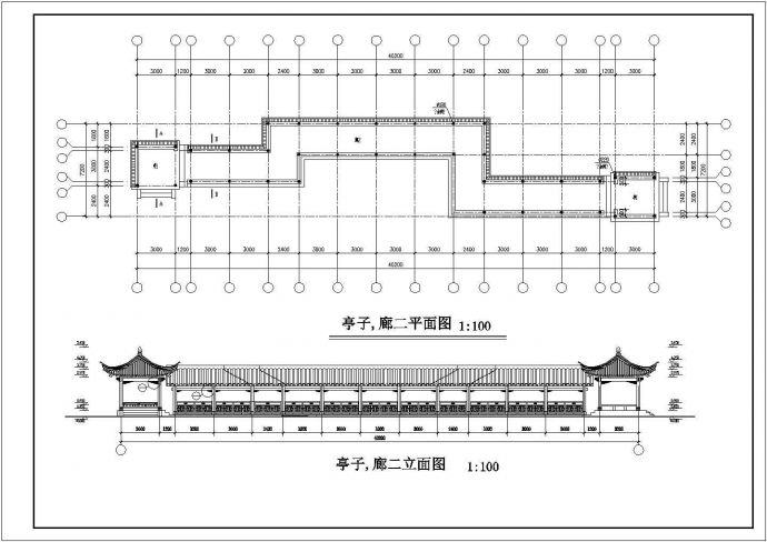 园林景观亭子长廊建筑施工CAD图纸_图1