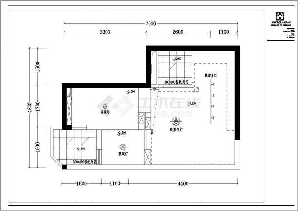 一室一厅住宅户型室内精装修cad平面施工布置图-图二