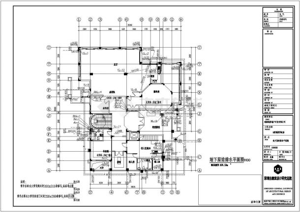 带地下室三层豪华别墅给排水CAD施工设计图-图二