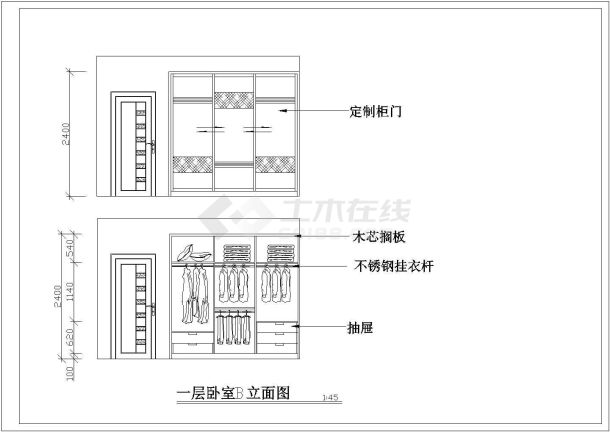 一套小户型室内家装设计cad施工方案图-图一