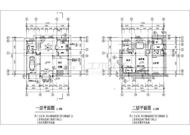 某别墅完整施工方案CAD建筑设计图纸-图一