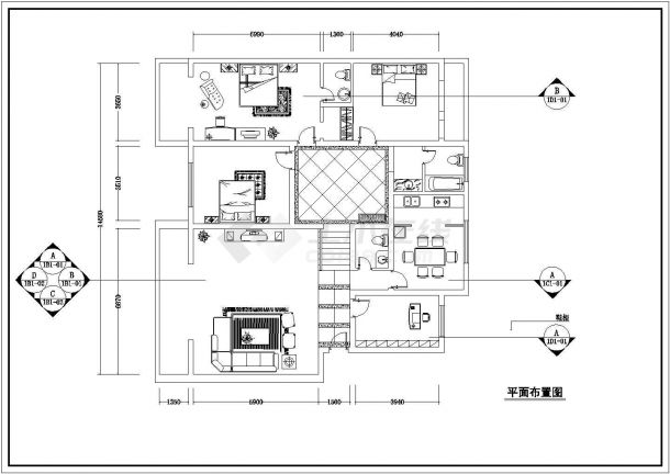 某高层住宅小三居室家装设计cad施工方案图-图二