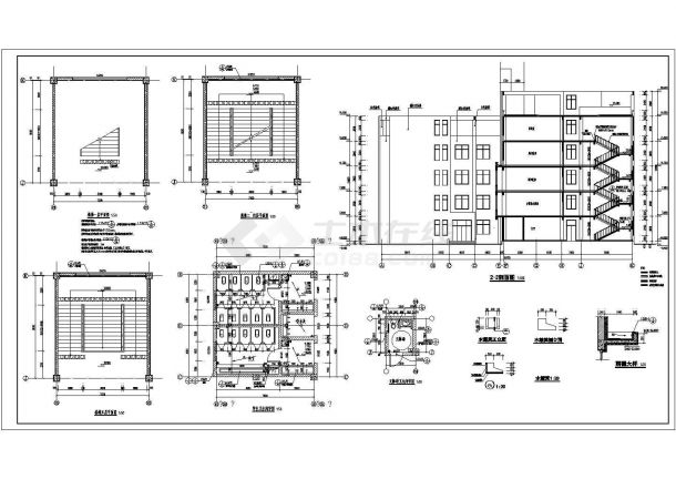 某综合教学楼设计建筑平立剖图CAD图纸-图二