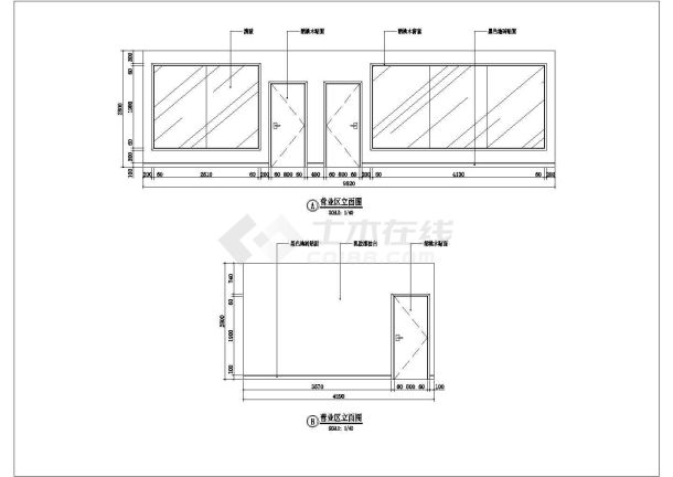 北京某仿古建办公室室内装修cad施工图-图一