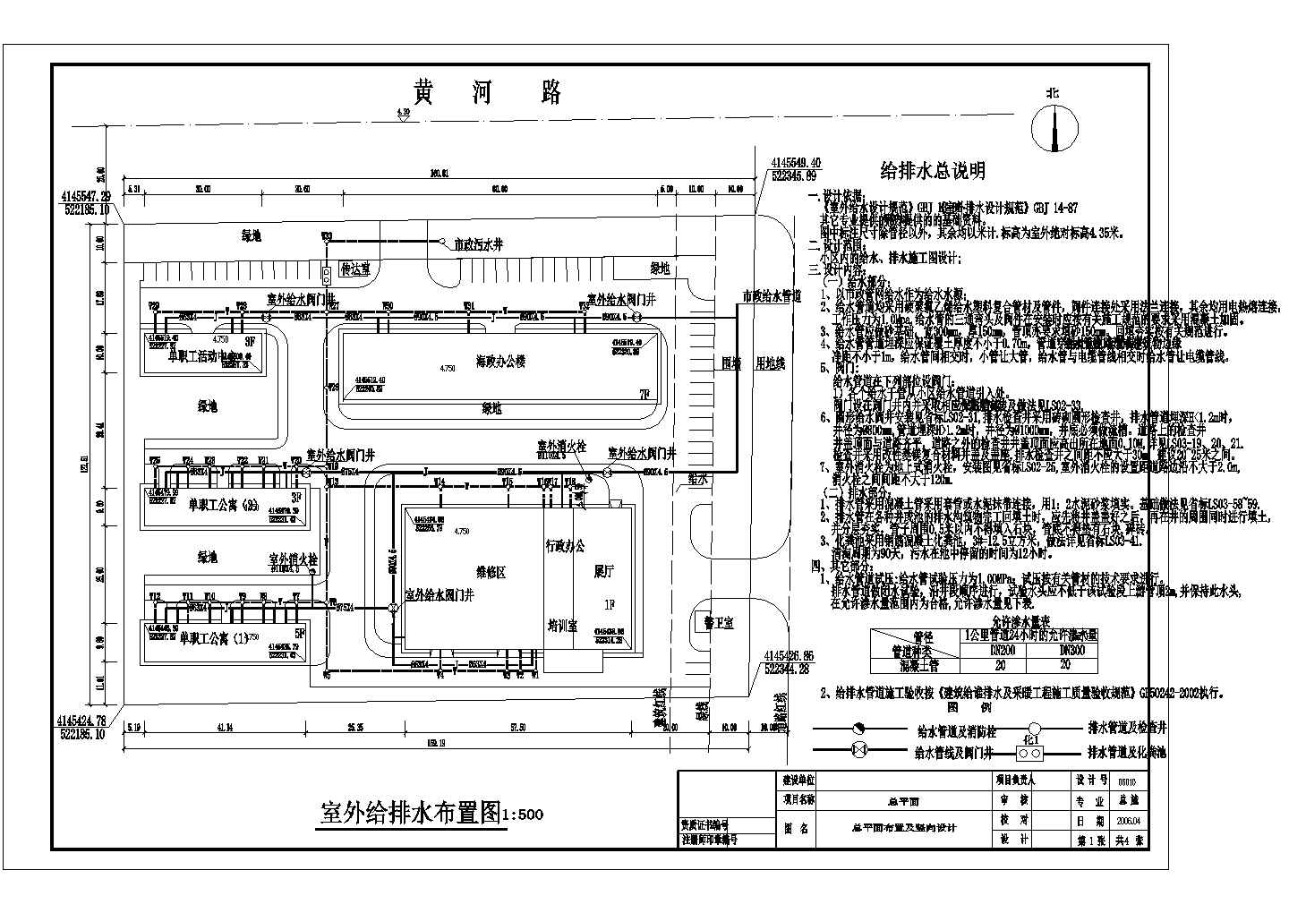 某工业厂区室外配套给排水CAD施工设计图