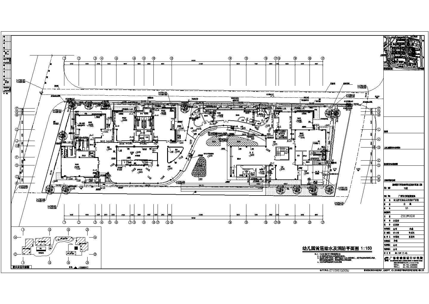 某市幼儿园三层给排水及消防CAD平面设计图
