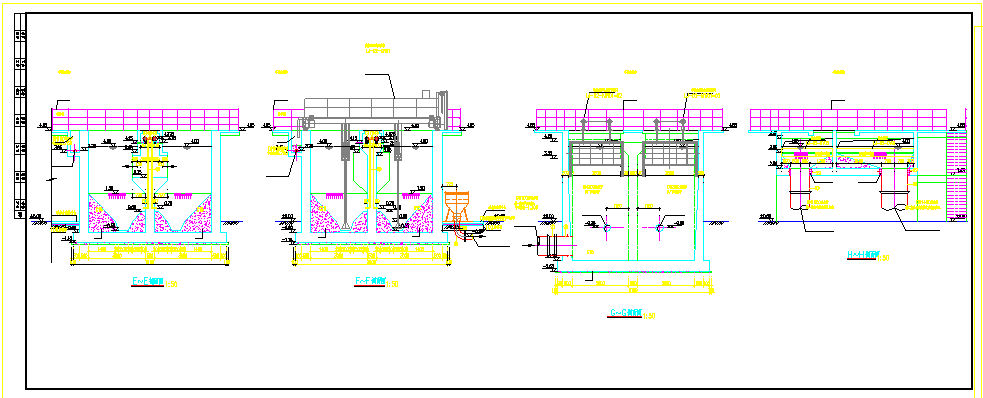 巴氏计量槽格栅及曝气沉砂池系统cad设计图