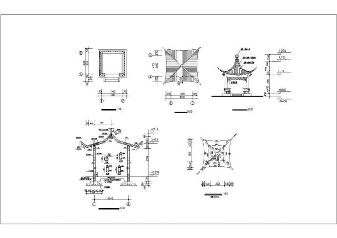 某古代亭廊建筑详细设计CAD图纸_图1