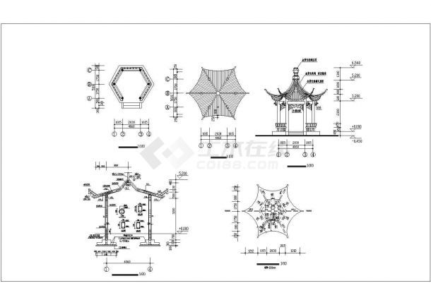 某古代亭廊建筑详细设计CAD图纸-图二