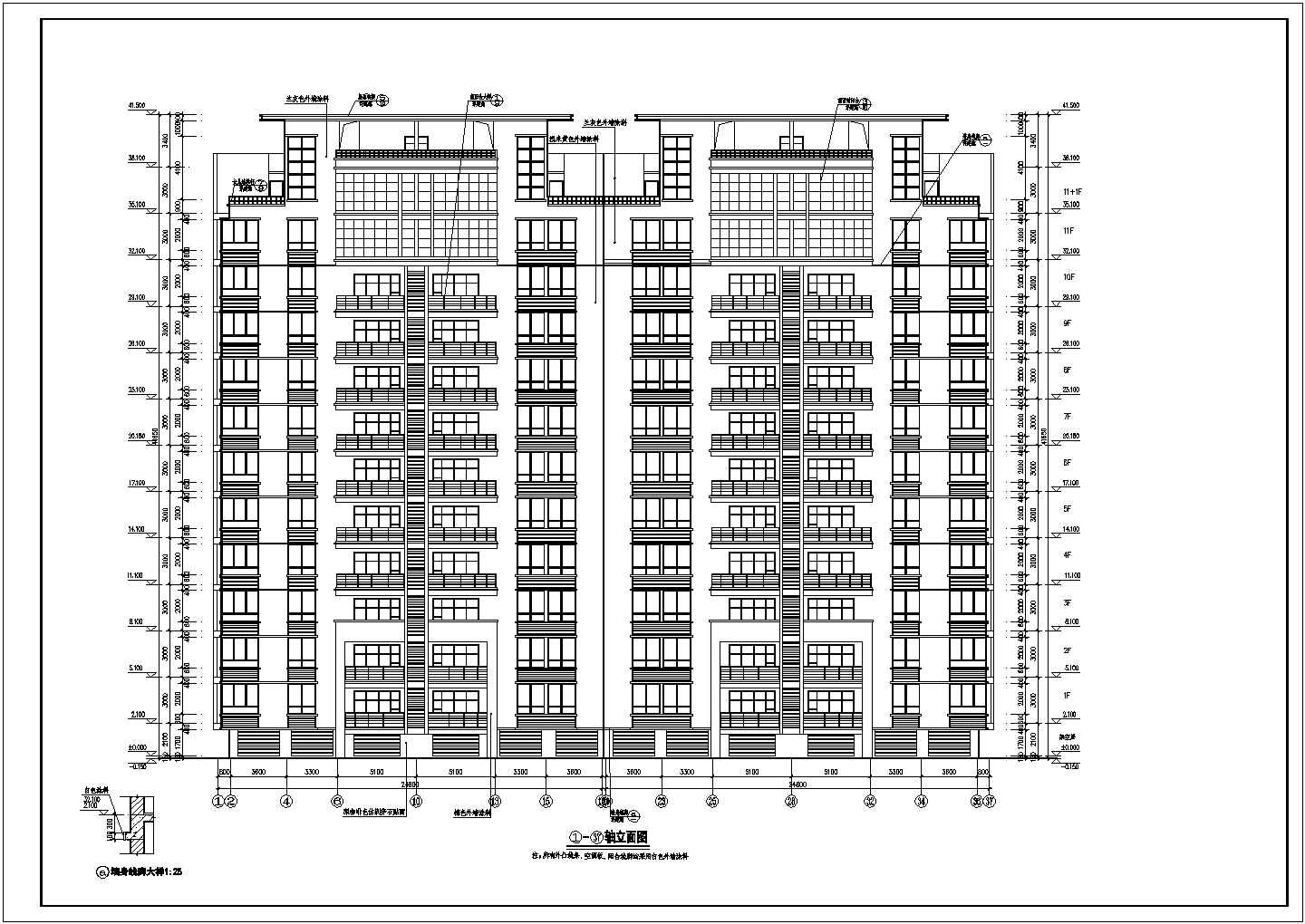 十一层框架结构大型住宅楼建筑设计图