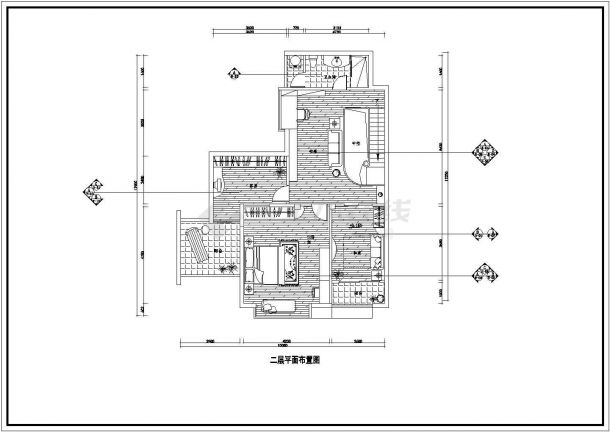 某花园雅居室内装修cad施工设计图-图二