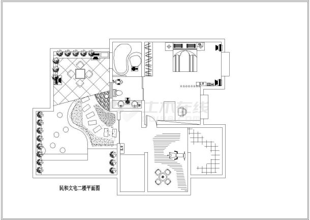 某带小院民房室内装修cad平面图绿化图-图一