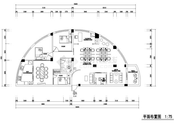 经典半圆户型办公室室内装修cad设计施工图-图二