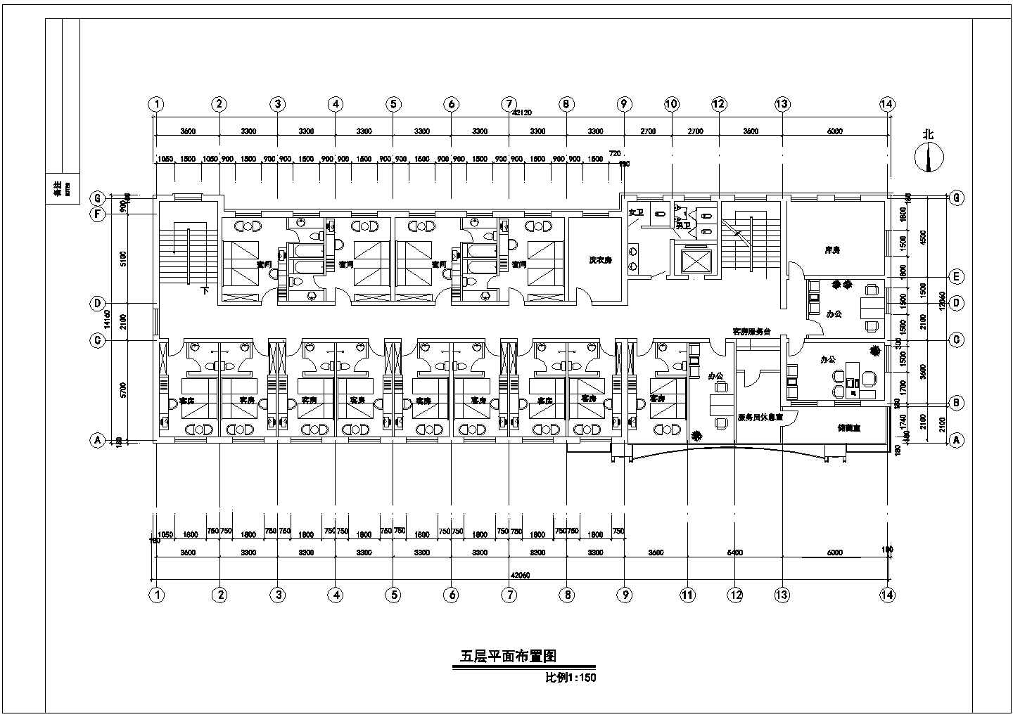 五层某宾馆建筑设计图纸（共3张）