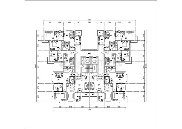 某地住宅楼一梯八户建筑户型cad施工设计图-图二