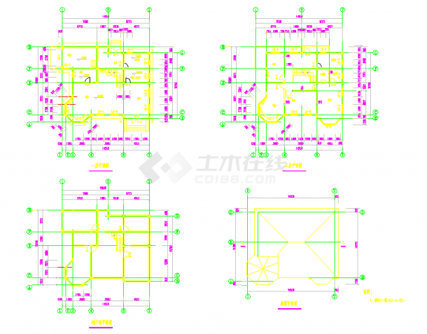 两层小别墅建筑全套CAD施工图纸-图二